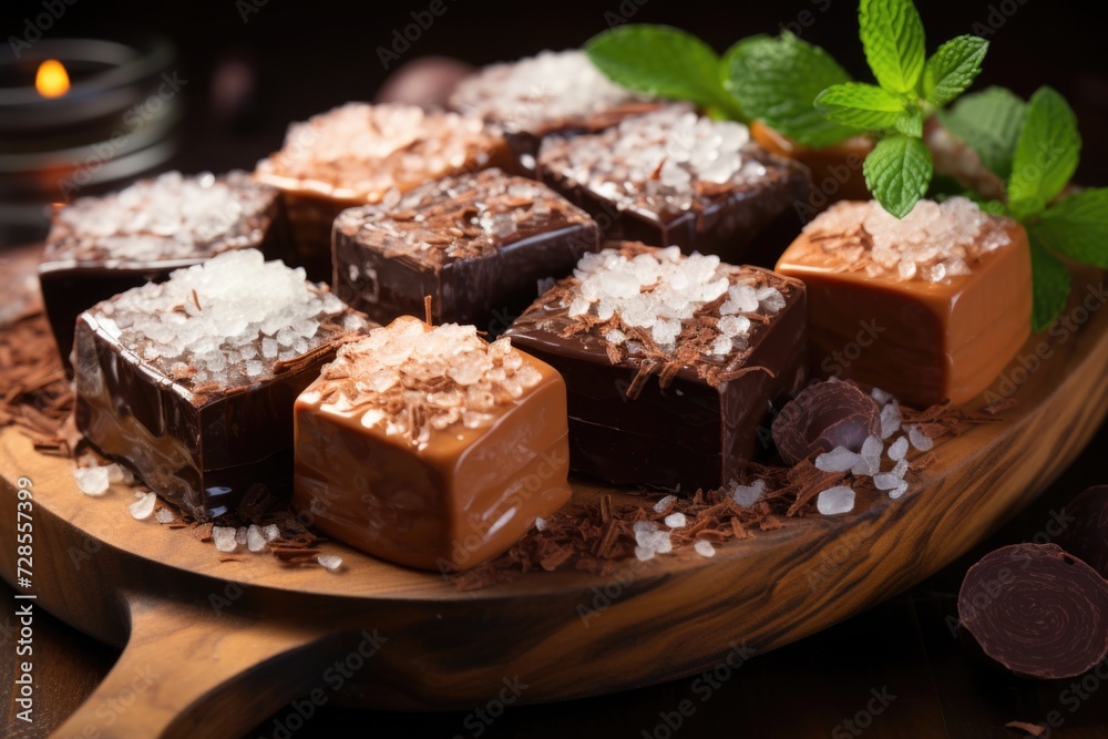 Sweets with chocolate and coconut in a board of traditional Brazilian sweets, generative IA