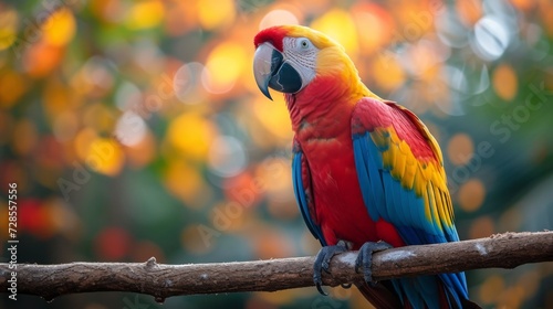 Parrot sitting on branch in the woods 