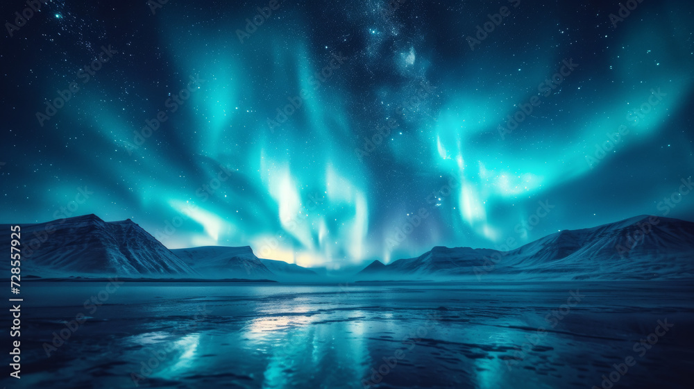 Aurora borealis in northern landscape