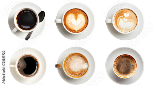  coffee cup assortment isolated on white background