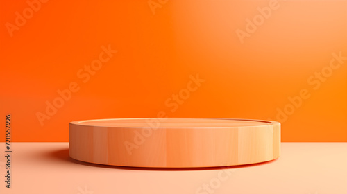 Wooden Platform Orange Tangerine, Citrus Sunset Pumpkin Apricot Coral Peach Amber Carrot Marigold Empty Blank Plate Podium Pedestral Table Stand Mockup Product Display Showcase Wood Surface Podest © ARTwithPIXELS