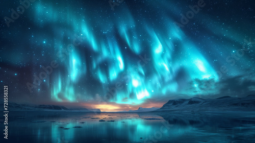 Aurora borealis in northern landscape