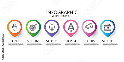 Business process chart infographics with 6 step circles. Circular corporate workflow graphic elements photo