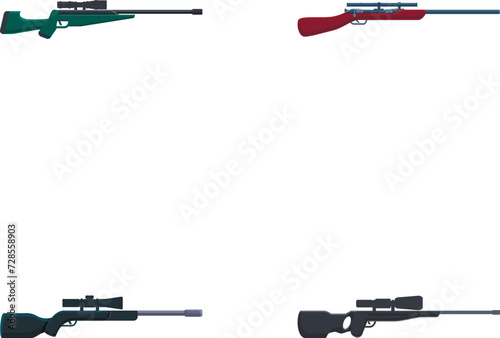 Rifle icons set cartoon vector. Sniper firearm and hunter carbine. Military and hunting weapon