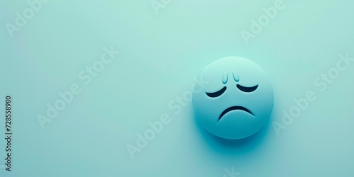 Blue Monday concept. Sad emoji face on light blue background photo
