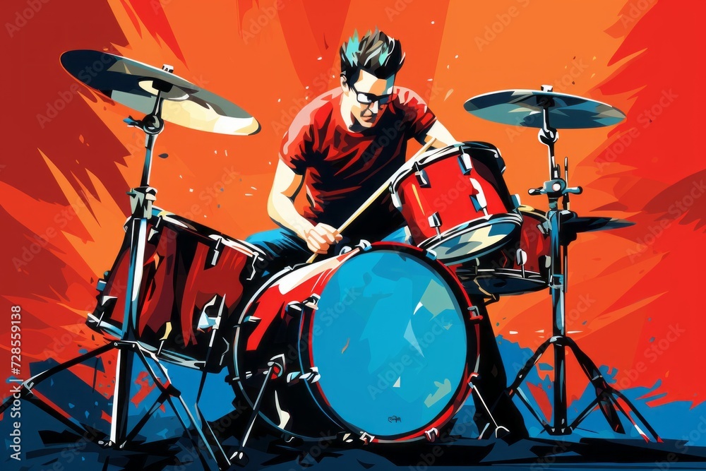 illustration of a drummer playing the drum illustration of a drummer playing the drum