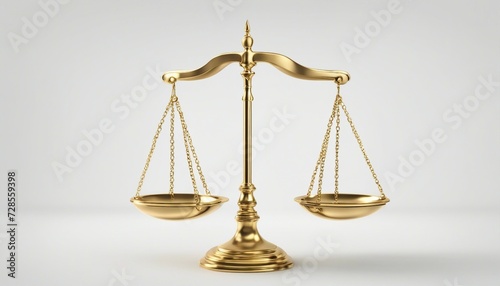 golden scales of justice, isolated on white background, copy space for tex
