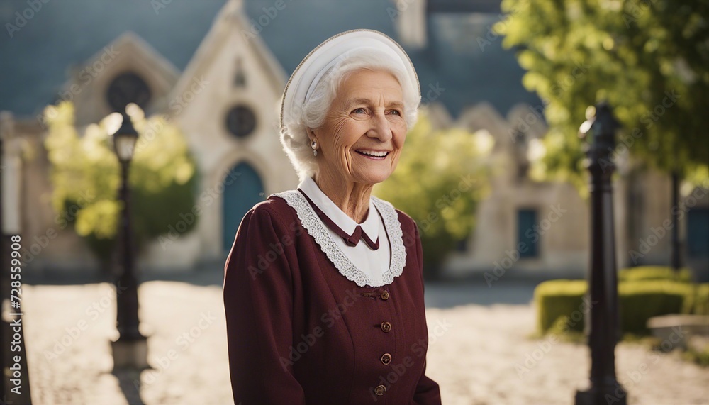 sweet little old lady in the church with her clothes and smiling, blurry background
sweet little old lady in the church with her clothes and smiling, blurry background