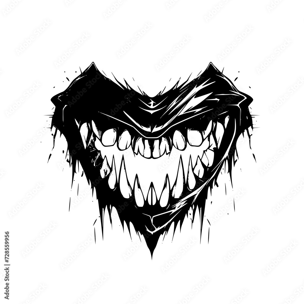 Obraz premium devil, vector, illustration, tattoo, cartoon, demon, face, animal, head, halloween, symbol, evil, art, monster, design, icon, satan, fire, silhouette, tribal, wolf, sign, black, red, logo, mouth, teet