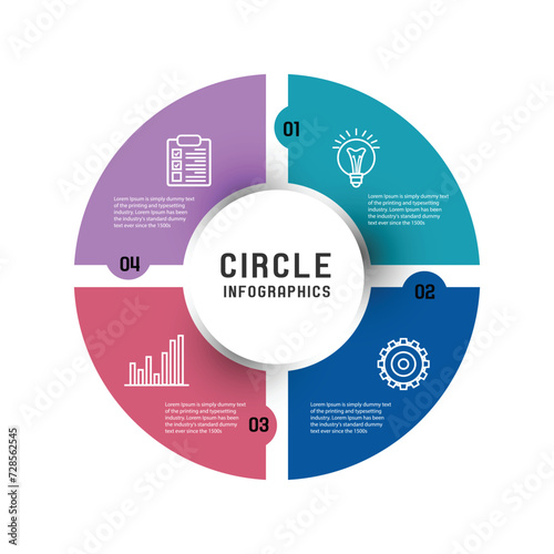 Vector circle infographic template for graphs, charts, diagrams. Pie chart concept with 4 options, parts, steps, processes.