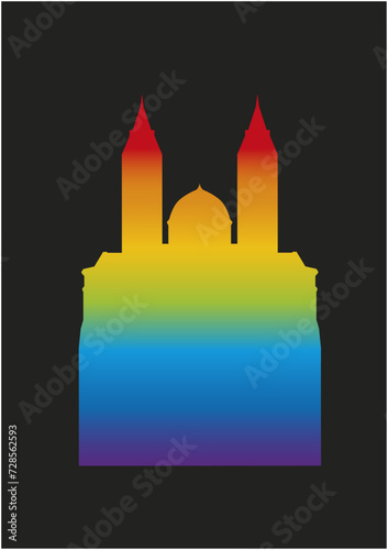 Dom Speyer Umrisszeichnung in farben des Regenbogen, historisches Wahrzeichen Deutschland