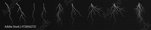 Lightning. Thunder storm realistic lightning. Bright light effects. Lightning bolt set Magic and bright light effects. Vector illustration