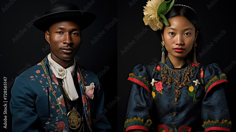 Heritage Elegance of Timeless Culture in Traditional Clothing and Customs - obrazy, fototapety, plakaty 
