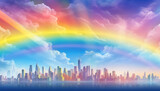 Neon city with rainbow , LGBQ concept