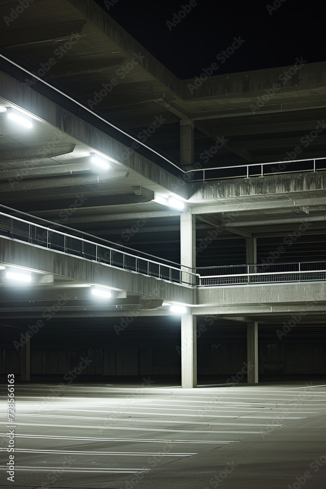 Obraz premium An empty multi level parking lot at night