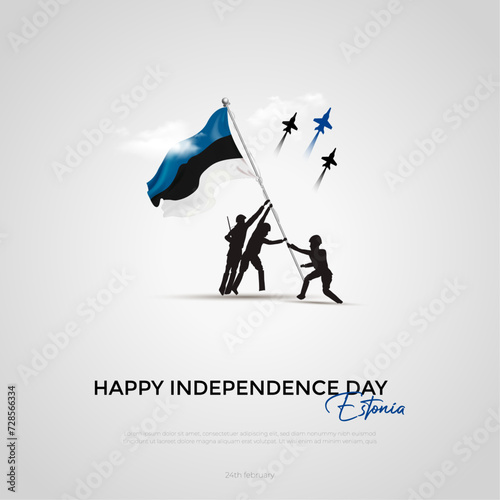 Happy Estonia Independence Day February 24th Celebration Vector Design Illustration people holding flag. Template for Poster  Banner  Advertising  Greeting Card or Print Design Element