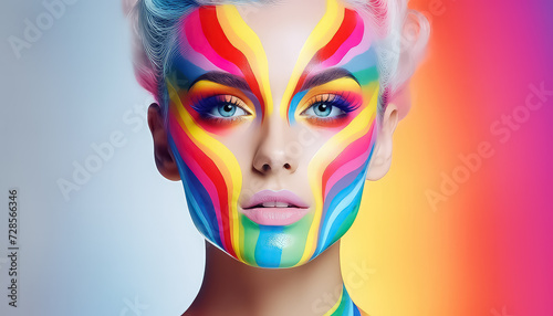 Portrait of a woman with a rainbow paint on her face , LGBQ or happy holi concept © terra.incognita