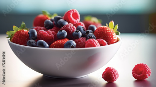 close up of fresh fruit-berry salad in the bowl  healthy breakfast