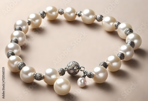 white gold bracelet adorned with lustrous pearls arranged in a harmonious pattern, conveying timeless beauty against a soft cream background.