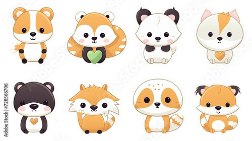 Collection of Cute Cartoon Animal Characters in Kawaii Style on Transparent Background