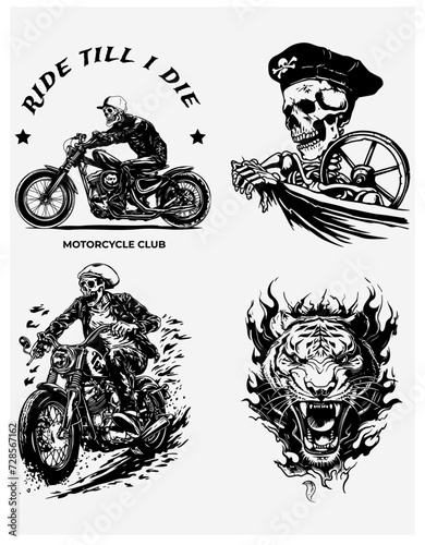 skeleton skull  ride motorcycles set. 