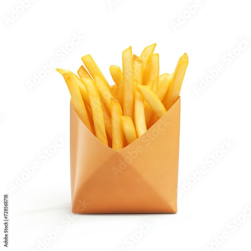 Fried Elegance: A Mouthwatering Display of Golden French Fries on a Pure White Canvas. Savor the Crispy Perfection, Salted Sensation, and Irresistible Delight in Every Bite, Captured in Culinary Simpl