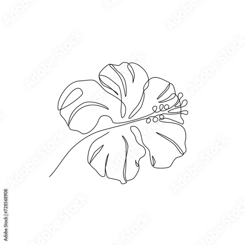 Hibiscus flower in continuous line art drawing style. Hibiscus black line sketch