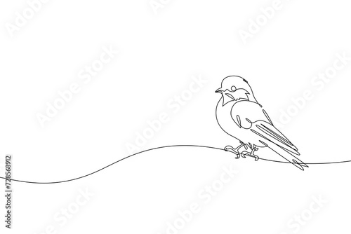 Abstract small bird perched on tree branch.