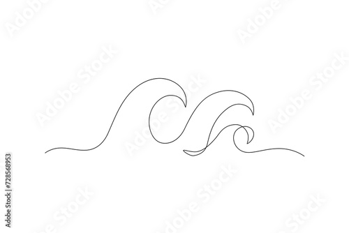 Sea waves one line drawing art. Abstract wave continuous line.