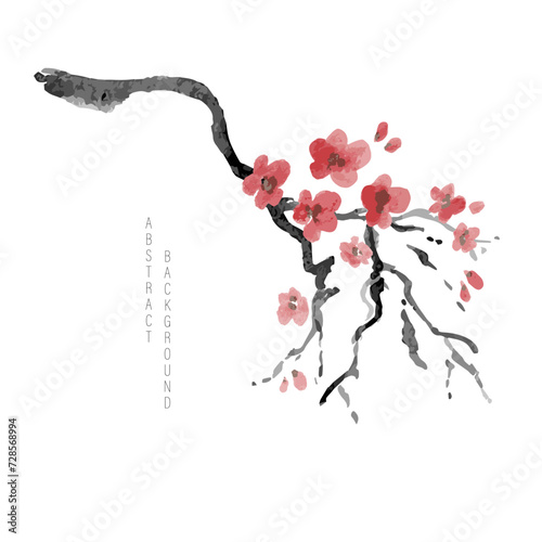 Sakura branch art, watercolor flowers isolated on white background
