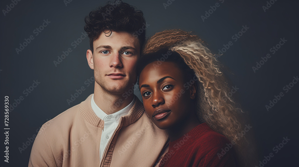 Diversity and Racial Unity of the Radiance of True Connection in the Extraordinary Couple - obrazy, fototapety, plakaty 