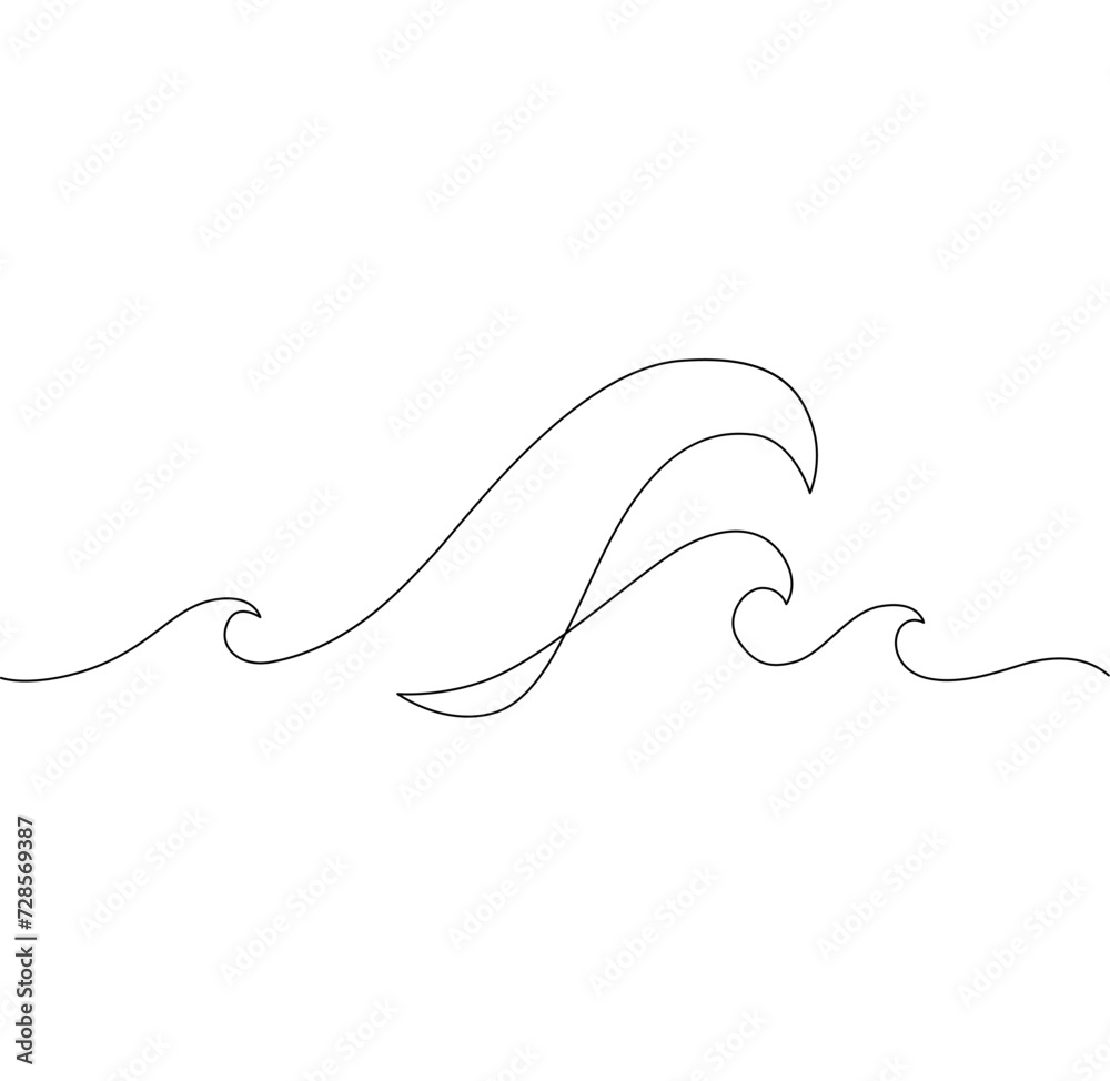 Sea waves one line drawing art. Abstract wave continuous line. Sea waves one line drawing art. Abstract wave continuous line.