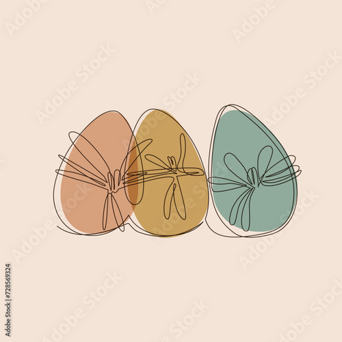 Abstract eggs shapes background. Easter continuous one line drawing