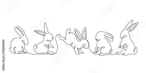 Abstract bunnies set isolated on white background. Bunny rabbit continuous one line drawing.