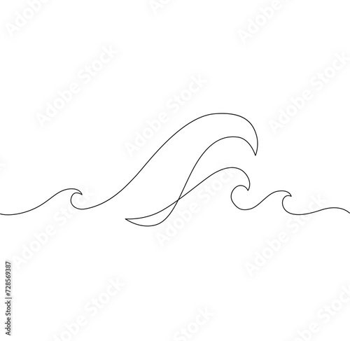 Sea waves one line drawing art. Abstract wave continuous line. © Tanya Syrytsyna
