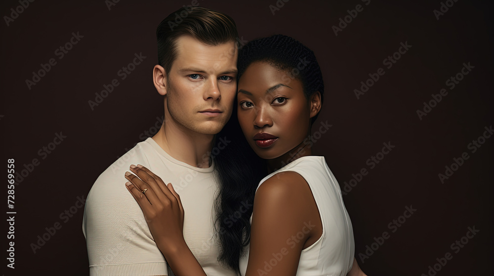 The Symbolic Tapestry of Interracial Bliss and Racial Diversity in Couples - obrazy, fototapety, plakaty 