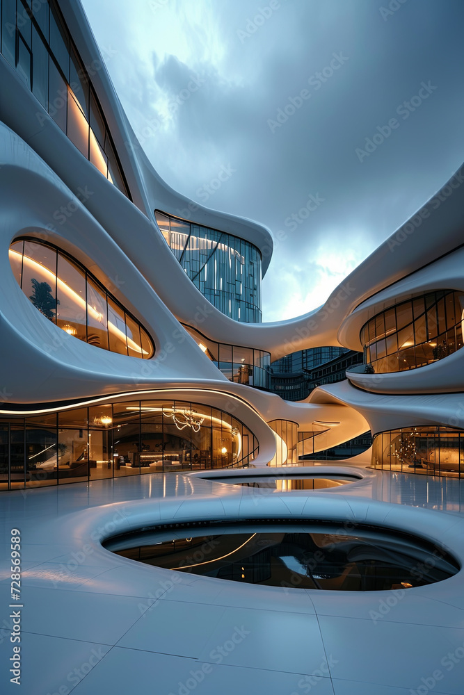Fototapeta premium A building with a curvy futuristic architectural design 