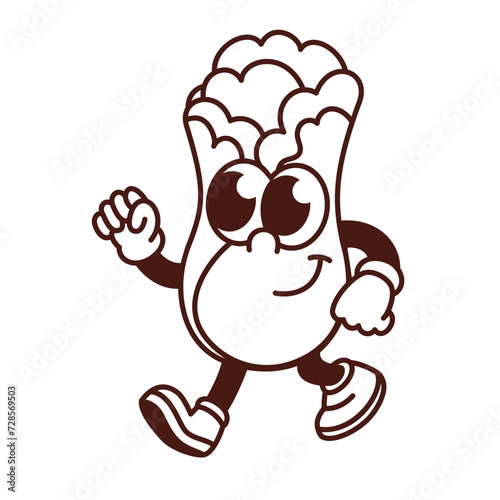 Groovy cartoon monochrome bok choy character running. Funny retro bok choi with arms and legs, funky Chinese cabbage mascot. Cartoon healthy food sticker of 70s 80s style vector illustration