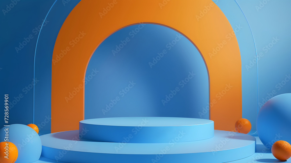 triered bright blue podium with orange accents podium background triered bright blue podium with orange accents podium background