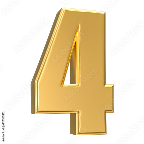 4 Number Gold 3D Render
