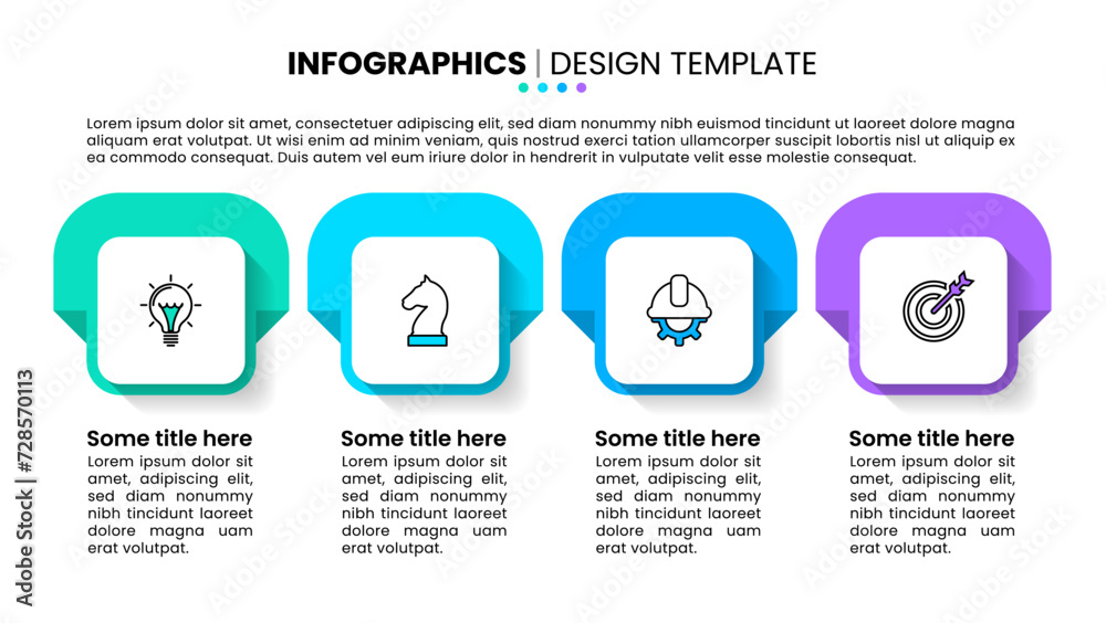 Infographic template. 4 squares in a row with icons Infographic template. 4 squares in a row with icons