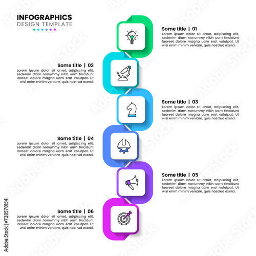 Infographic template. Vertical line with 6 squares