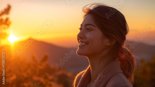 Serene Silhouette: A Woman in Awe of the Setting Sun
