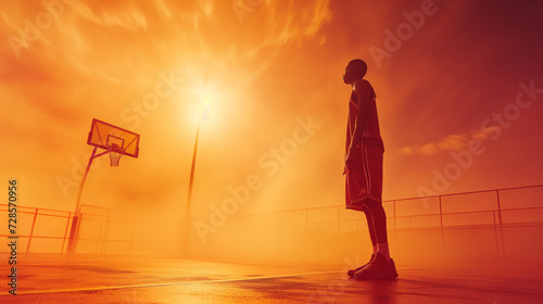 Silhouette of Triumph: The Man Conquering the Sunset on the Basketball Court