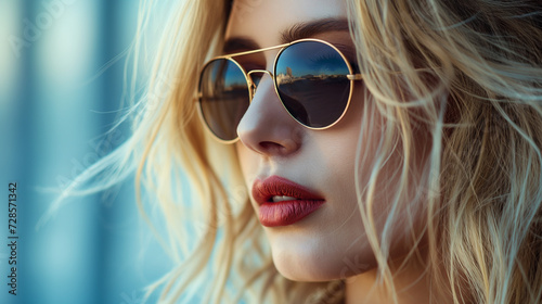 Gilded Glare: A Stylish Woman Sporting Luxurious Gold Sunglasses © Ilugram
