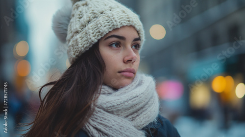 Graceful Elegance: A Woman Enveloped in a White Hat and Scarf