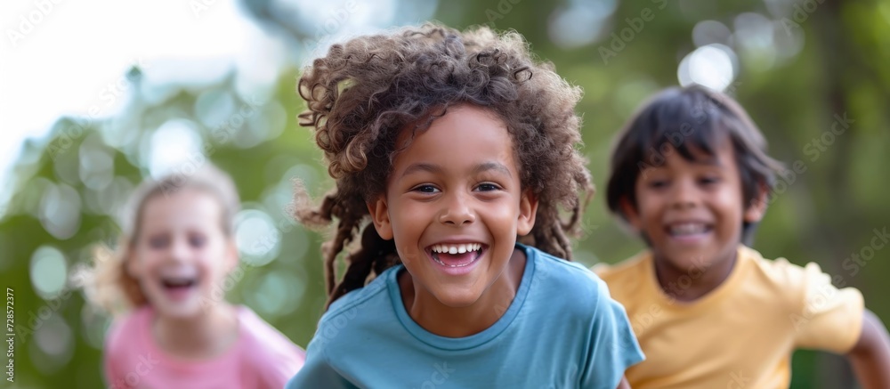 Children having a fun time together during summer break in the park.