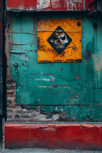 A vintage danger sign with a skull symbol