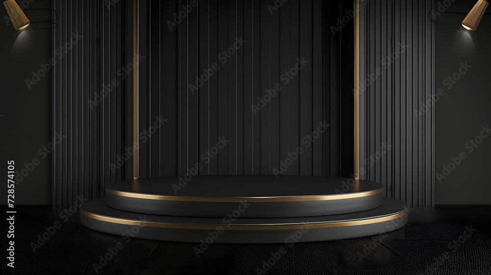 black podium with gold accents on the edge of the podium background black podium with gold accents on the edge of the podium background