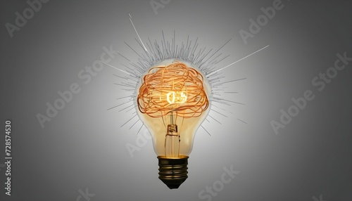 Brain shaped filament light bulb. Conceptual illustration for idea, creativity, solution, innovation, invention, inspiration, imagination created with generative ai